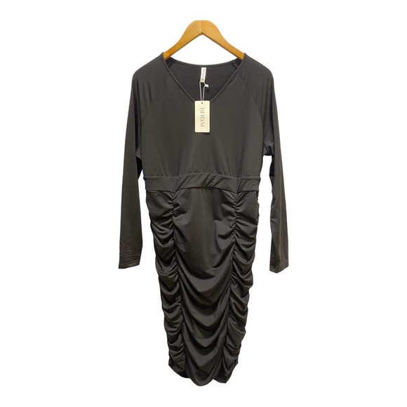BEIGAI Black Bodycon Ruched Long Sleeve MIDI Dress size 2XL - Picture 1 of 8